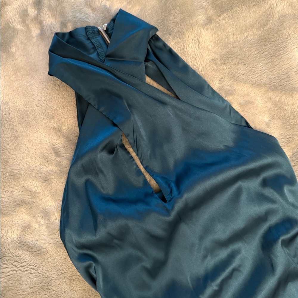 Green Satin Halter Maxi Dress